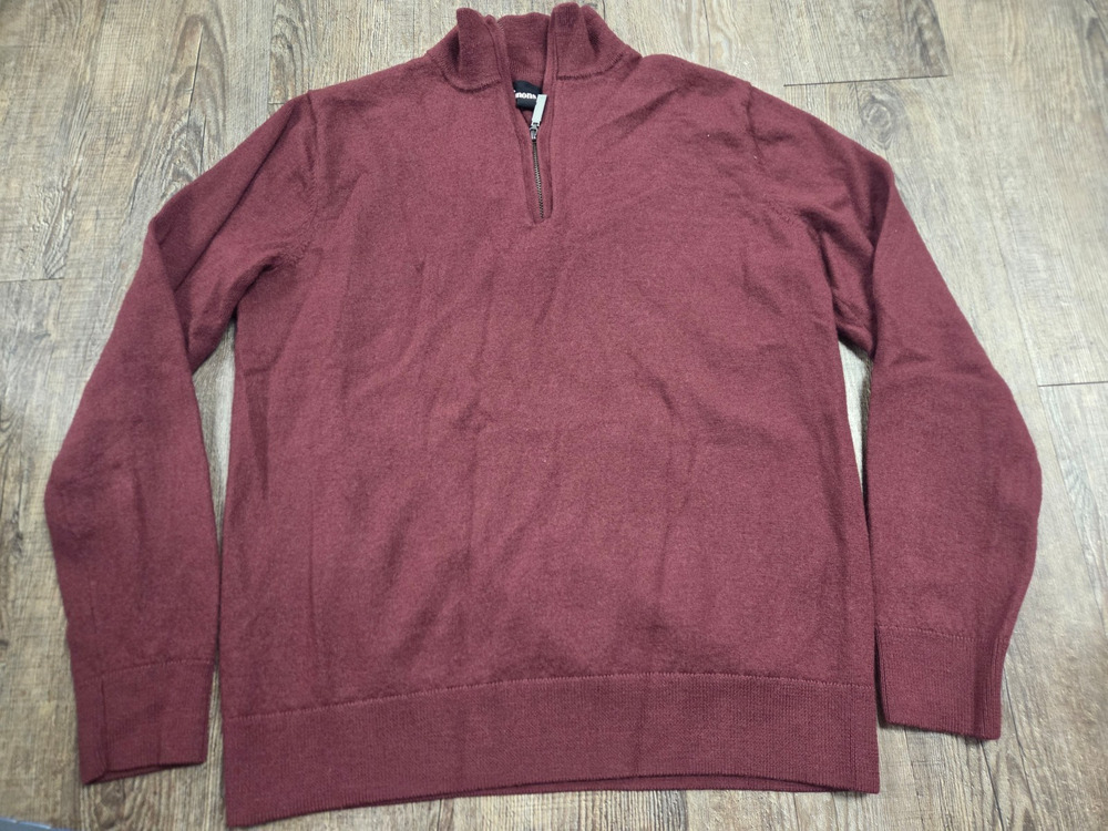 The Commons Mens Dark Red 100% Merino Wool 1/4 Zip Sweater Large MGS10020